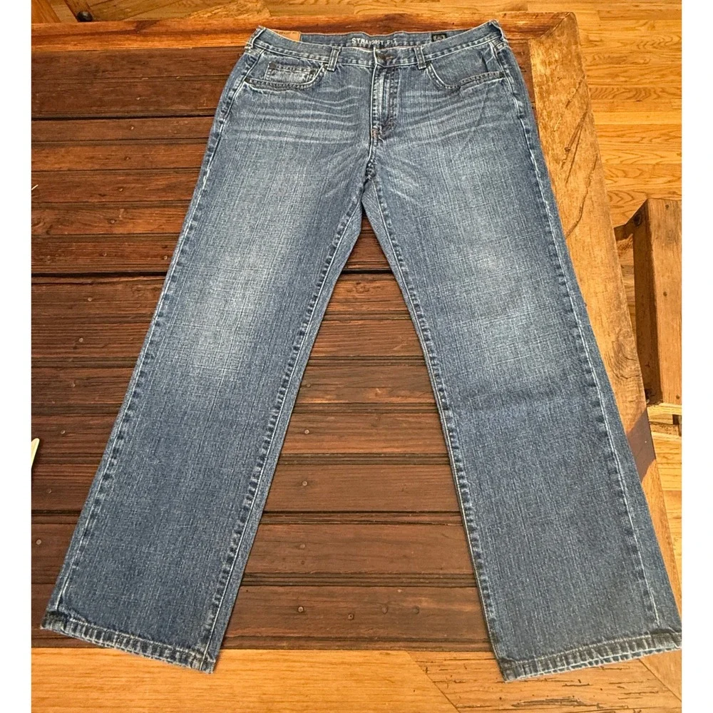 Chaps Denim Mens Straight Fit Blue Jeans Medium Wash 100% Cotton 36x30